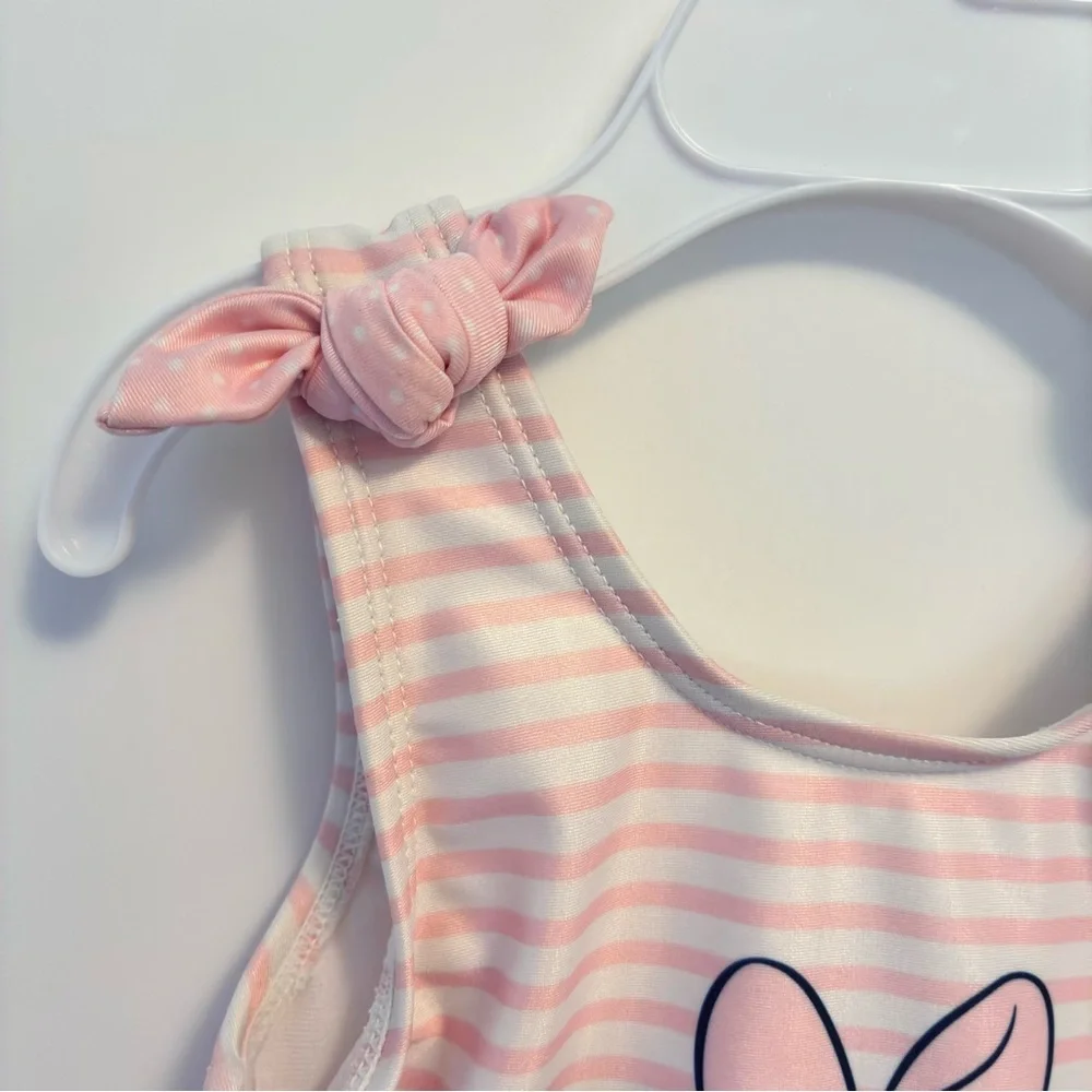 Disney Junior Minnie Mouse One-Piece Swimsuit Pink White Stripe Size 2T